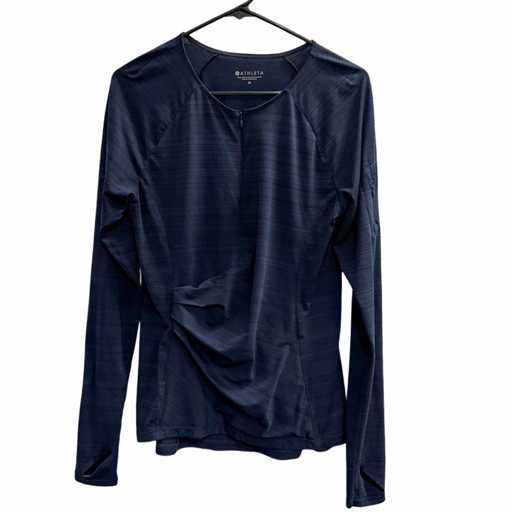ATHLETA Pacifica Pleated Half Zip Long Sleeve Top Blue Size Medium